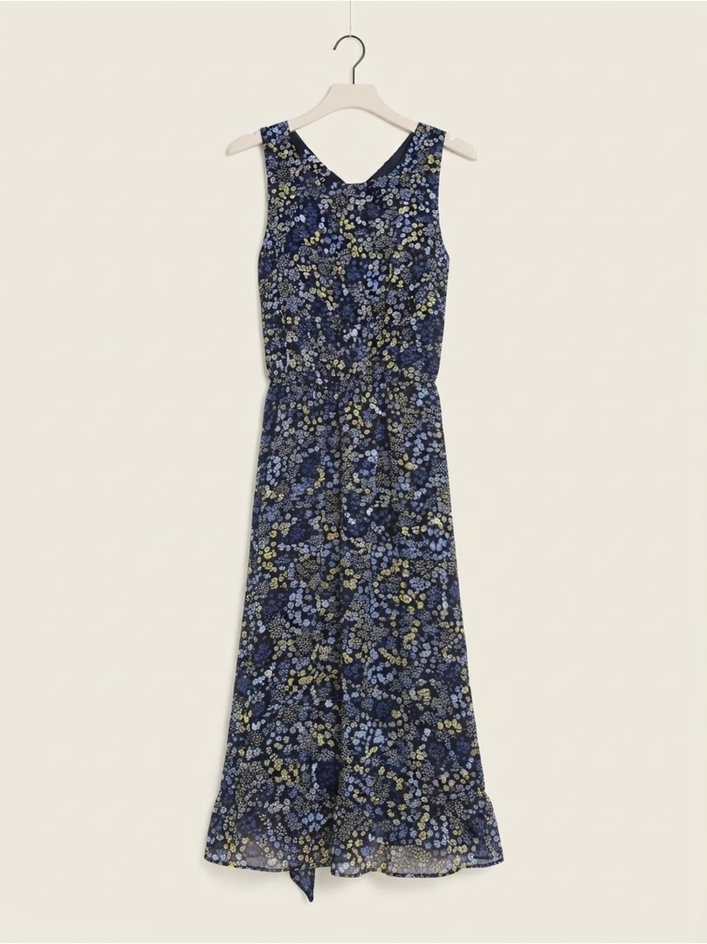 MSK Navy Blue Yellow Floral Midi Dress Sleeveless Lightweight Petite 10P